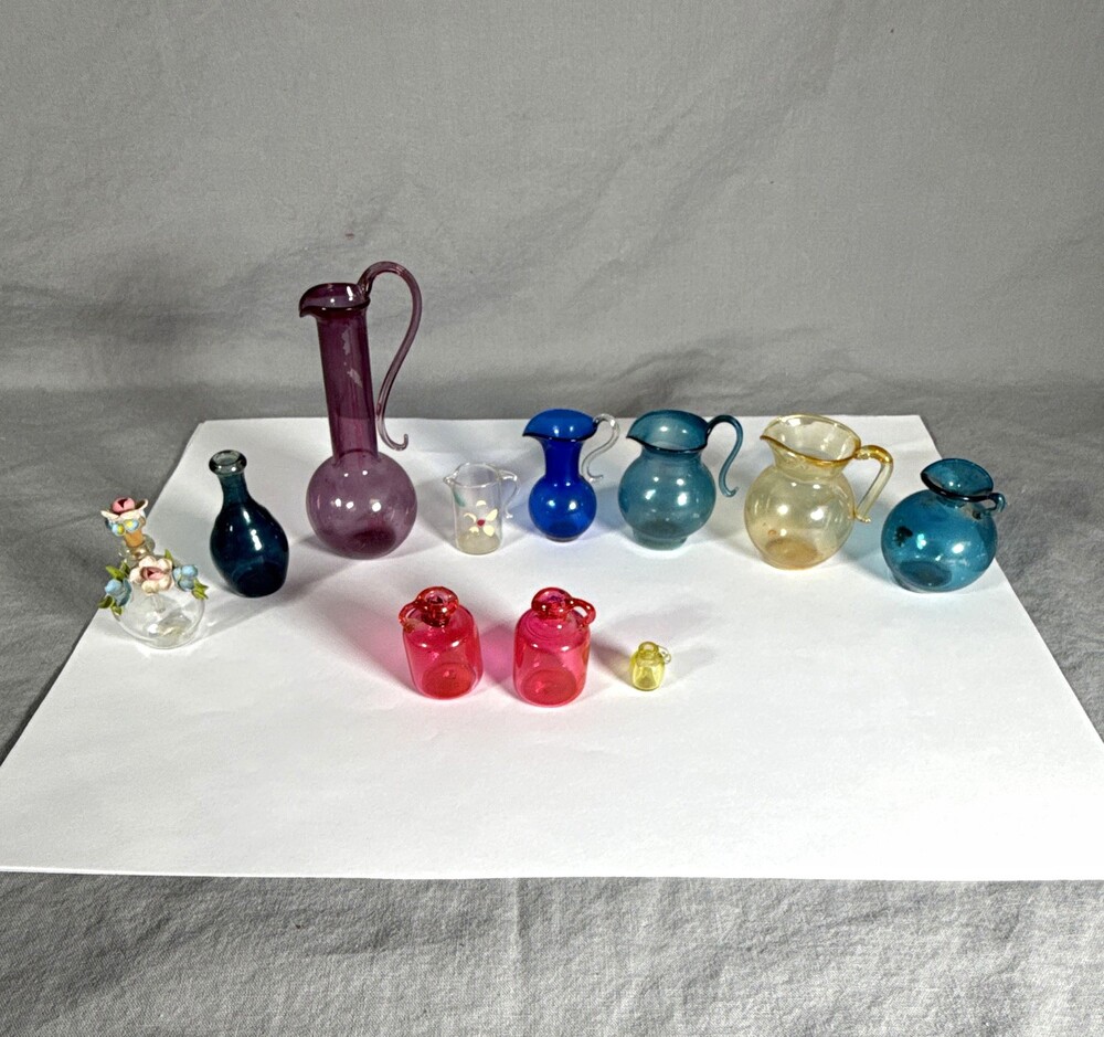 Vintage Mid Century Art Glass Miniature Pitcher Vase Lot Kanawha Pilgrim 11pc